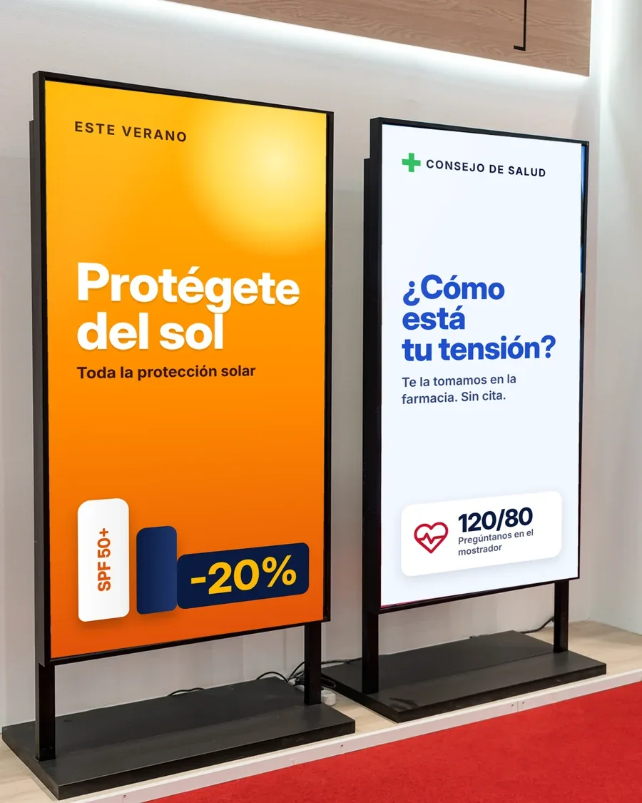 Tòtems digitals d'interior amb consell de salut i promoció de protecció solar