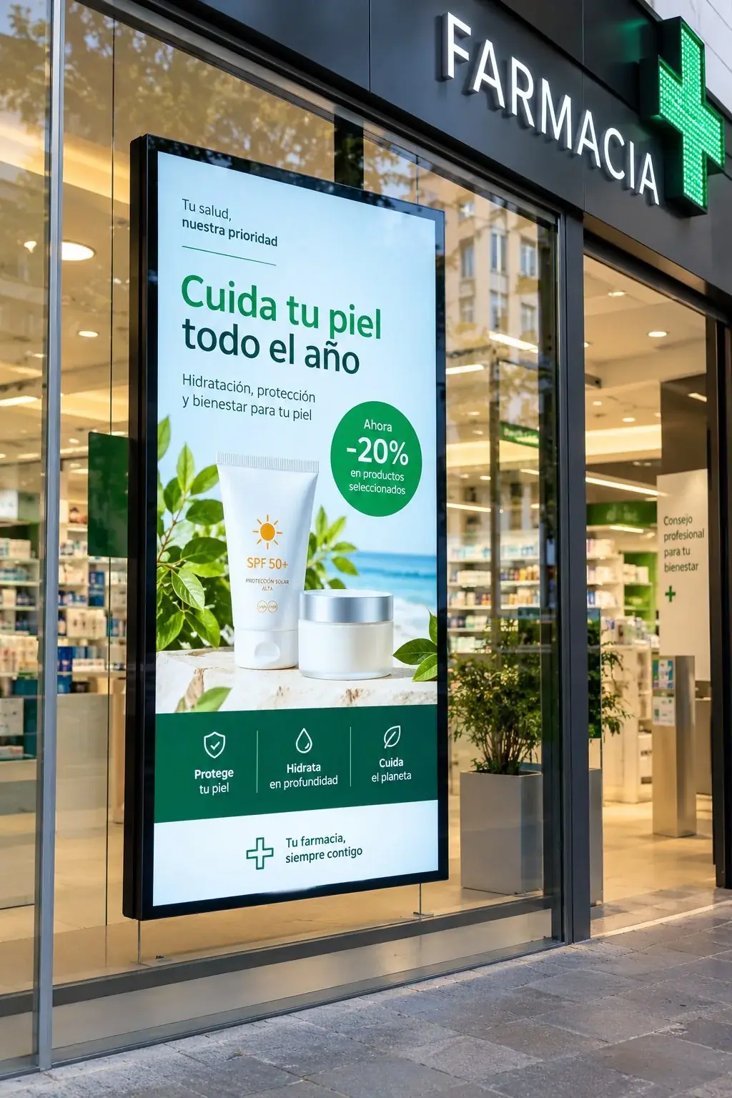 Pantalla d'aparador de farmàcia