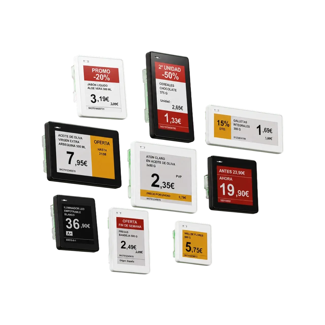 FarmaConnect electronic label range in different sizes and finishes